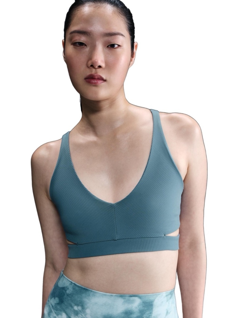NWT Nike Zenvy in Sky Blue Ribbed V‑Neck Cutout Wireless Racerback Sports Bra Sm - Picture 6 of 12